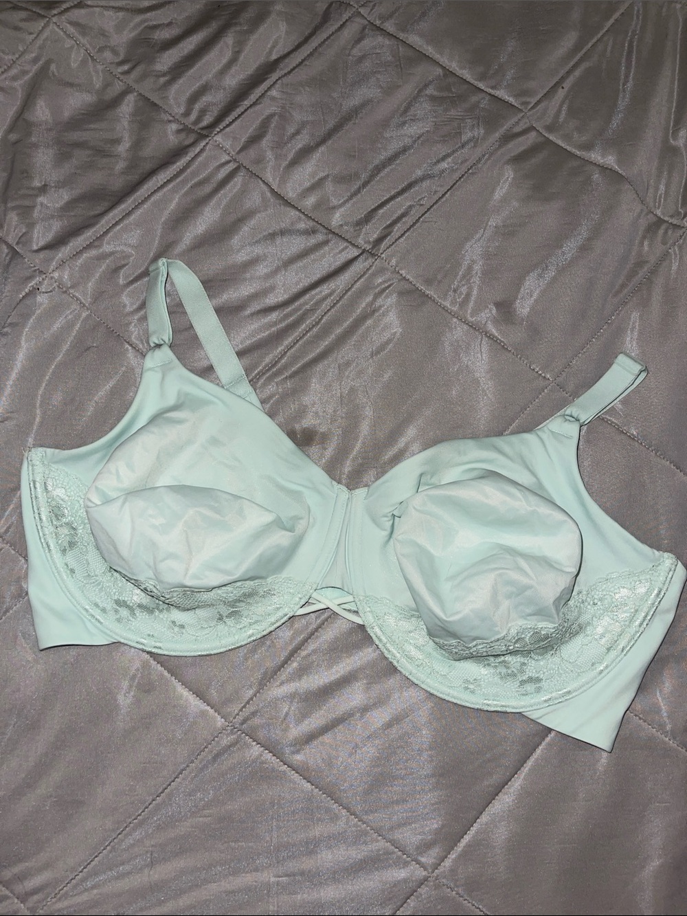 Vanity Fair Light Mint Green Bra 44DD| Lace Trim | Full Coverage Underwire Bra